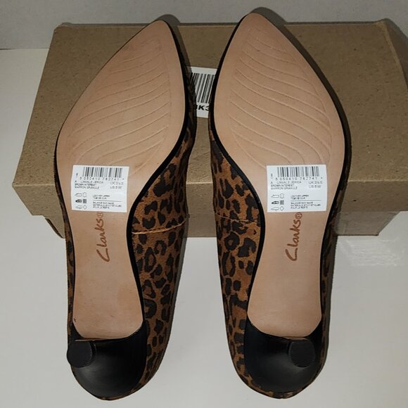 Clarks Collections Women's Leather Pumps Leopard Print 6W Linvale Jerica NIB - Picture 4 of 11